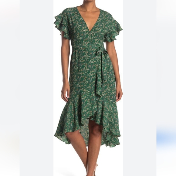 NWT $128 Max Studio Ruffle Wrap Floral Dress - Picture 2 of 12